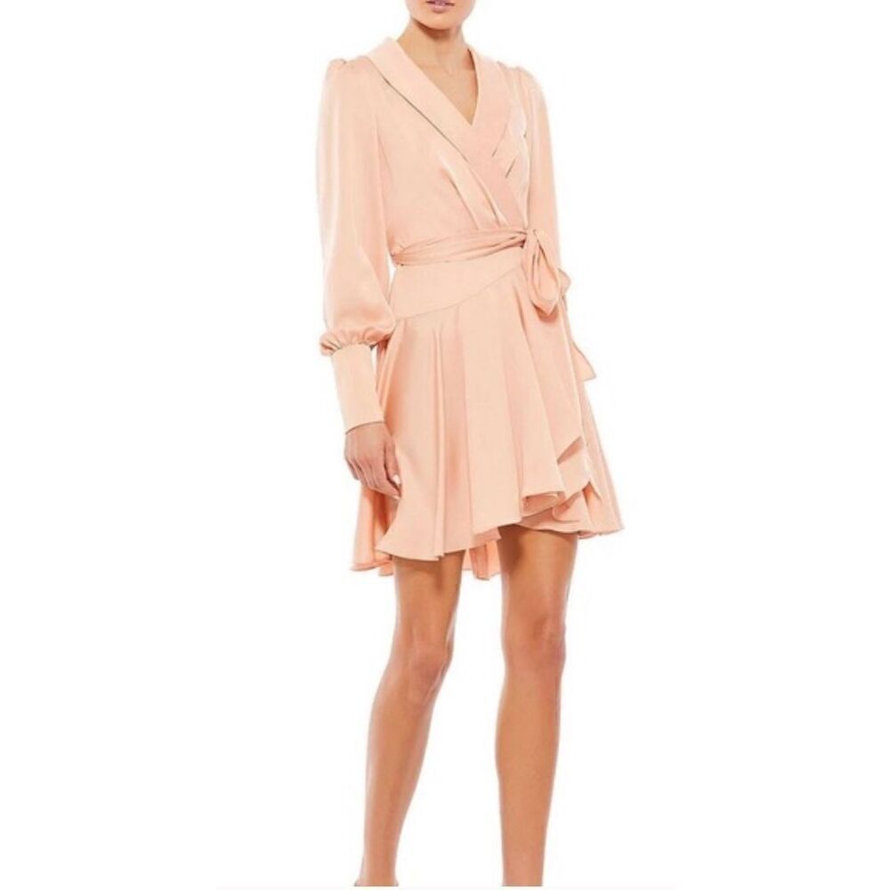 Ieena for MAC DUGGAL Women's Short Wrap Dress in Salmon NWOT Size 8